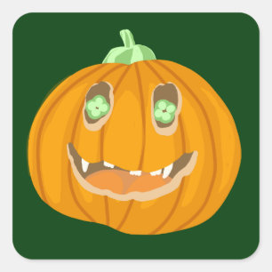 Pegatina Cuadrada Calabaza de Halloween caprichosa y espeluznante 