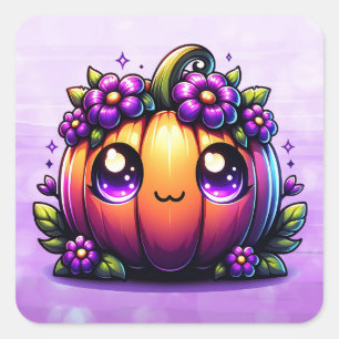 Pegatina Cuadrada Calabaza de Halloween Chibi Adorable