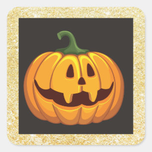 Pegatina Cuadrada Calabaza de Halloween con Purpurina Dorada Pegatin
