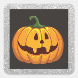 Pegatina Cuadrada Calabaza de Halloween con Purpurina Plateada Pegat