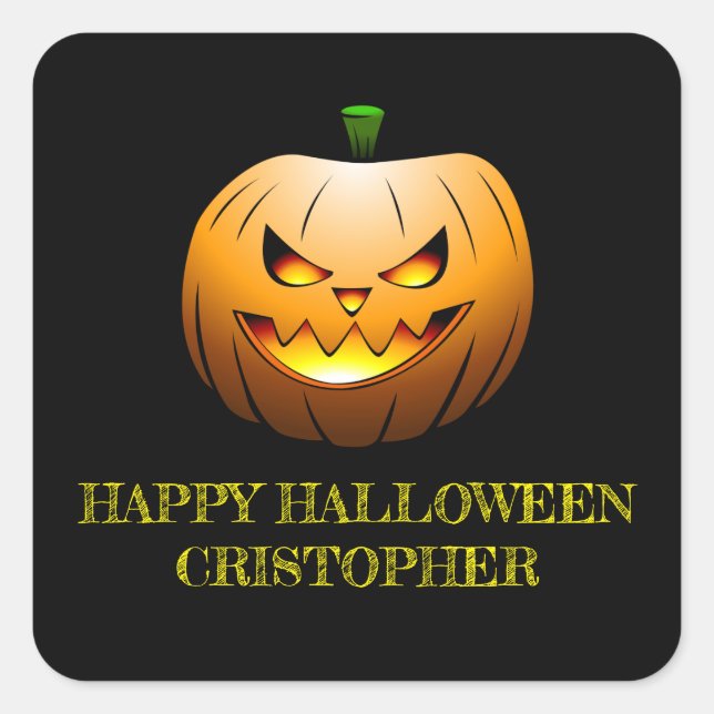 Pegatina Cuadrada Calabaza de Halloween de Jack-o-Lantern (Anverso)