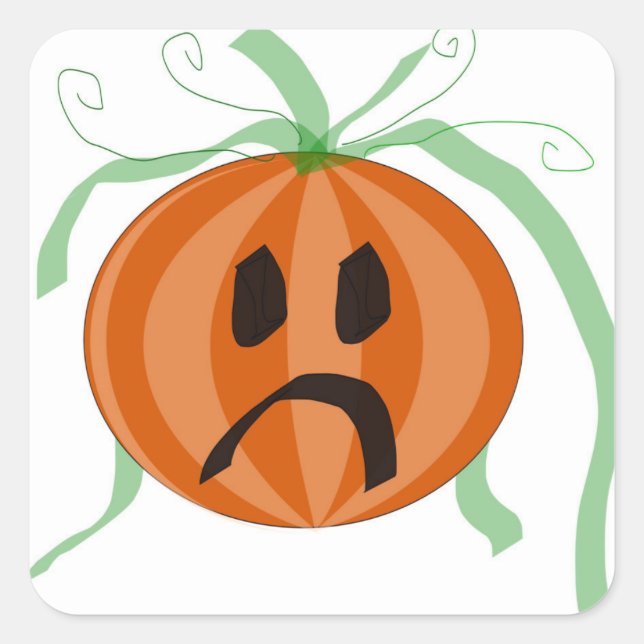 Pegatina Cuadrada Calabaza de Halloween Triste Cara Cute Jack-O-Lant (Anverso)