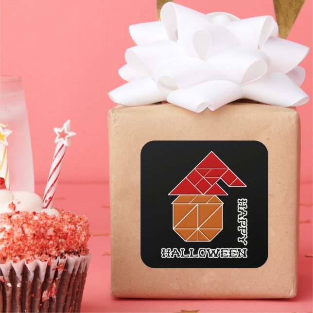 Pegatina Cuadrada Calabaza de Halloween y Gorra de Brujas (Fiesta)