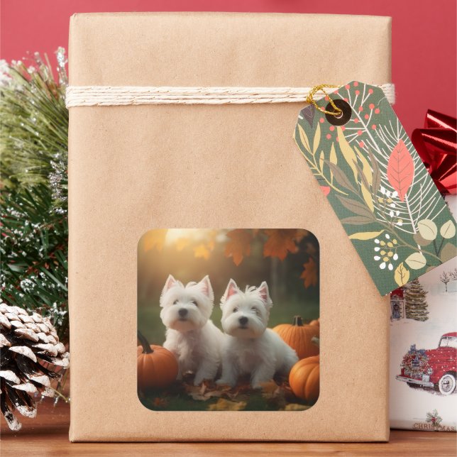 Pegatina Cuadrada Calabaza de Otoño Blanco del Territorio del Oeste (Vacaciones)