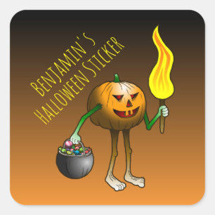 Pegatina Cuadrada Calabaza de truco o trato de Halloween