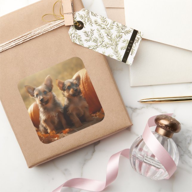 Pegatina Cuadrada Calabaza deslumbrante de Australia Terrier Puppy O (Regalar)