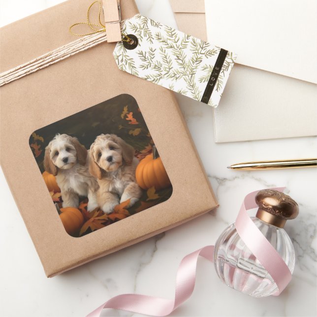 Pegatina Cuadrada Calabaza deslumbrante de cachorro de Cockapoo (Regalar)