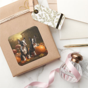 Pegatina Cuadrada Calabaza deslumbrante del otoño de una pipa de Bos