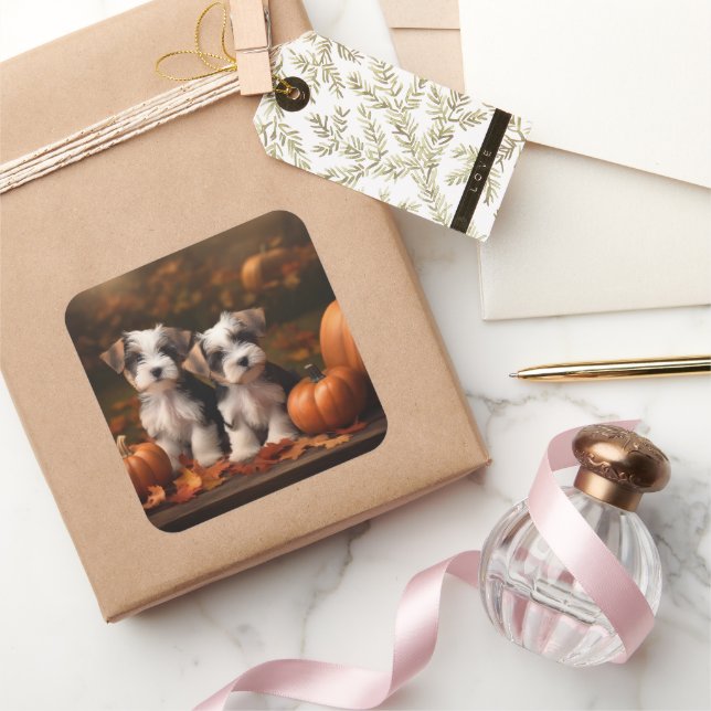 Pegatina Cuadrada Calabaza deslumbrante Otoño más Terrier (Regalar)