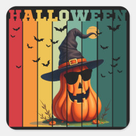 Pegatina Cuadrada Calabaza divertida linda de Halloween vintage otoñ