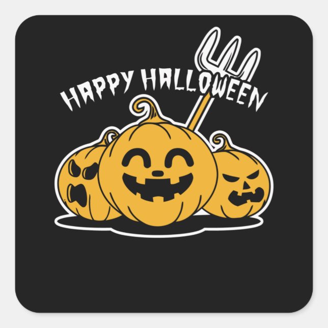 Pegatina Cuadrada Calabaza feliz de Halloween (Anverso)