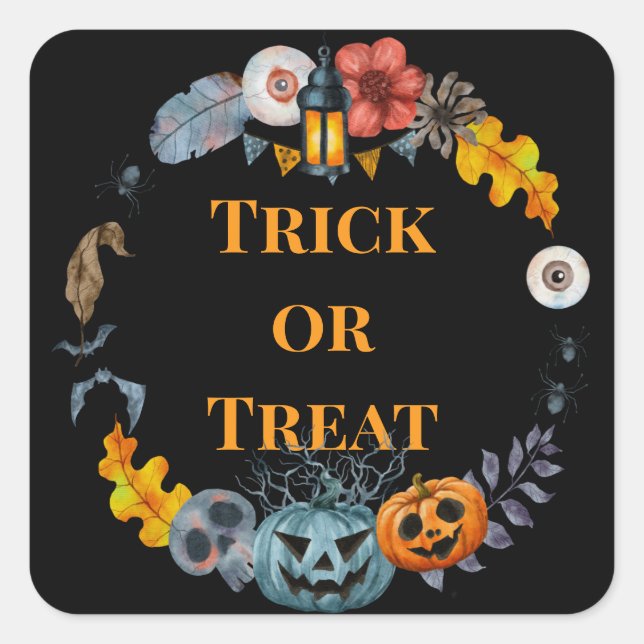 Pegatina Cuadrada Calabaza feliz Fiesta de disfraces de Halloween (Anverso)