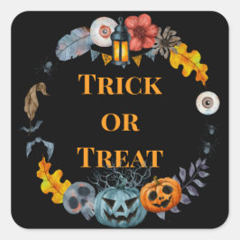 Pegatina Cuadrada Calabaza feliz Fiesta de disfraces de Halloween