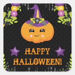 Pegatina Cuadrada Calabaza floral de Halloween linda