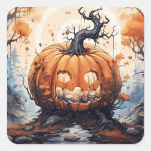 Pegatina Cuadrada Calabaza Halloween Jack O' Lantern