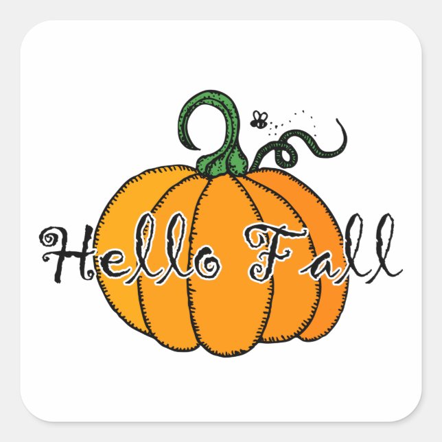 Pegatina Cuadrada Calabaza Hellow Fall Calabaza Hola Caída (Anverso)