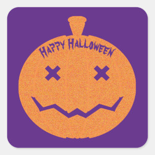 Pegatina Cuadrada Calabaza Jack-o-lantern con brillo clásica de Hall