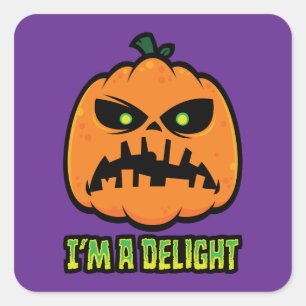 Pegatina Cuadrada Calabaza Jack-O-Lantern Deliciosamente Gruñona