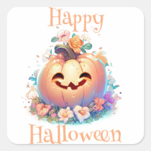 Pegatina Cuadrada Calabaza linda feliz Halloween