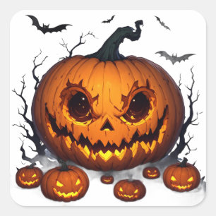 Pegatina Cuadrada Calabaza masiva de Halloween con ojos brillantes �
