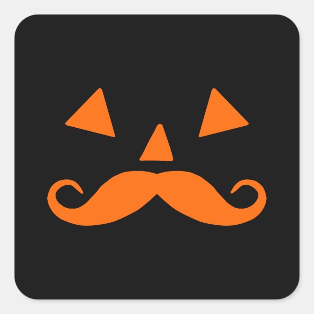 Pegatina Cuadrada Calabaza Mustache Halloween (Anverso)