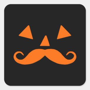 Pegatina Cuadrada Calabaza Mustache Halloween