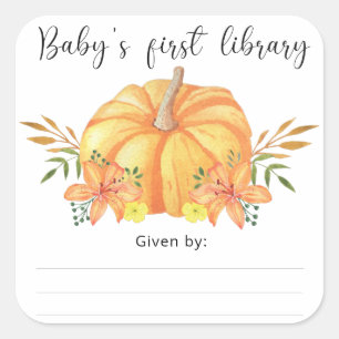 Pegatina Cuadrada Calabaza naranja acuarela - Primera biblioteca del