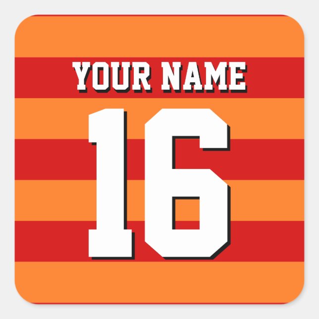 Pegatina Cuadrada Calabaza Naranja Red Team Jersey Preppy Stripe (Anverso)