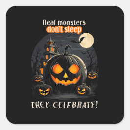 Pegatina Cuadrada Calabaza negra de Halloween