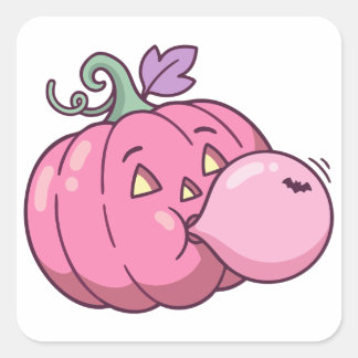 Pegatina Cuadrada Calabaza rosa burbuja chicle Halloween pastel ador