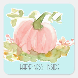 Pegatina Cuadrada Calabaza rosa Felicidad otoñal interior