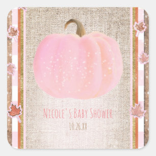 Pegatina Cuadrada Calabaza rosa otoño otoño otoño otoño Rústica Baby