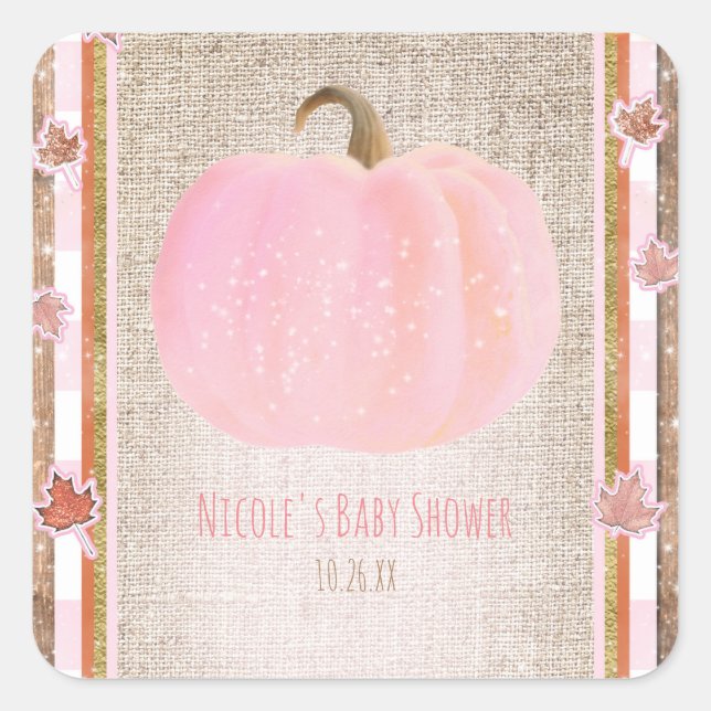 Pegatina Cuadrada Calabaza rosa otoño otoño otoño otoño Rústica Baby (Anverso)