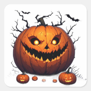 Pegatina Cuadrada Calabaza siniestra de Jack O Lantern Noche de Hall