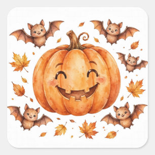 Pegatina Cuadrada Calabaza sonriente fiesta Halloween Sticker