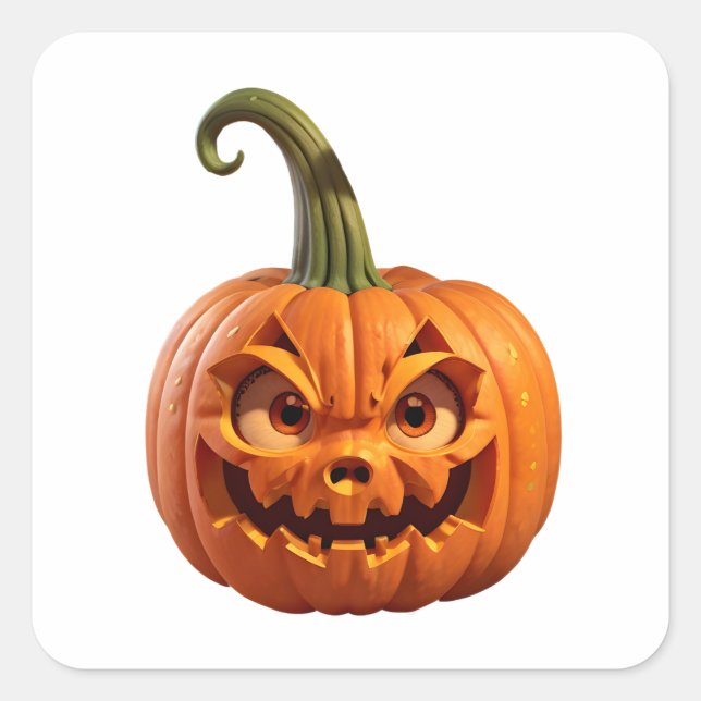 Pegatina Cuadrada Calabaza tallada divertida de Halloween (Anverso)