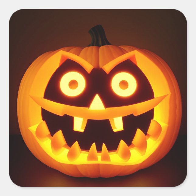 Pegatina Cuadrada Calabaza Tallada Jack O Linterna Halloween (Anverso)
