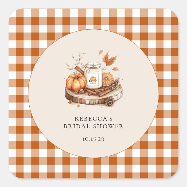 Pegatina Cuadrada Calabaza y especias todo lo bueno Baby Shower (Anverso)