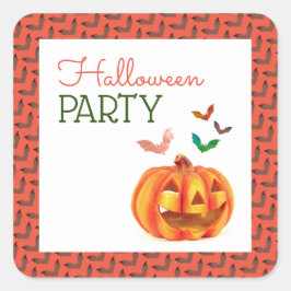 Pegatina Cuadrada Calabaza y murciélagos, fiesta de Halloween