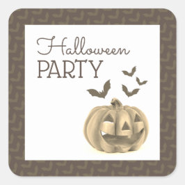 Pegatina Cuadrada Calabaza y murciélagos, fiesta de Halloween