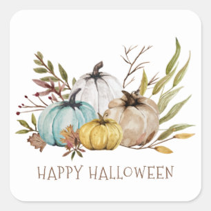 Pegatina Cuadrada Calabazas acuáticas de otoño Feliz Halloween