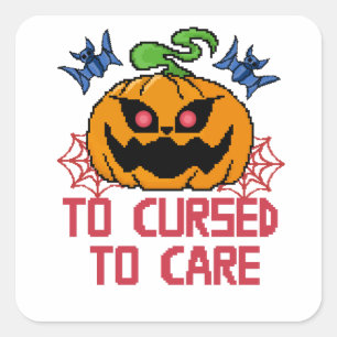 Pegatina Cuadrada Calabazas, calaveras y murciélagos de Pixel Art de