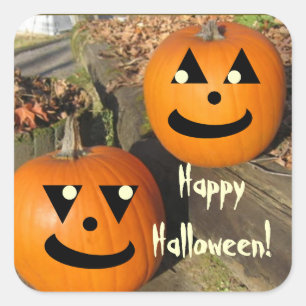 Pegatina Cuadrada Calabazas de campo divertidas de Halloween para ni