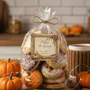 Pegatina Cuadrada Calabazas de cosecha Manzanas de trigo de guisante