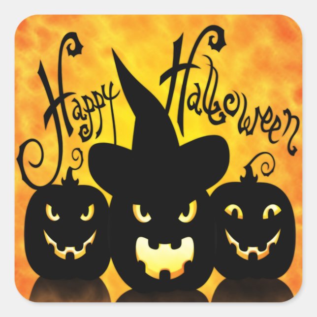 Pegatina Cuadrada Calabazas de Halloween aterradoras (Anverso)