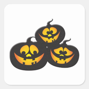 Pegatina Cuadrada Calabazas de Halloween con expresiones divertidas