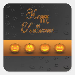 Pegatina Cuadrada Calabazas de Halloween Jack-o-Lantern