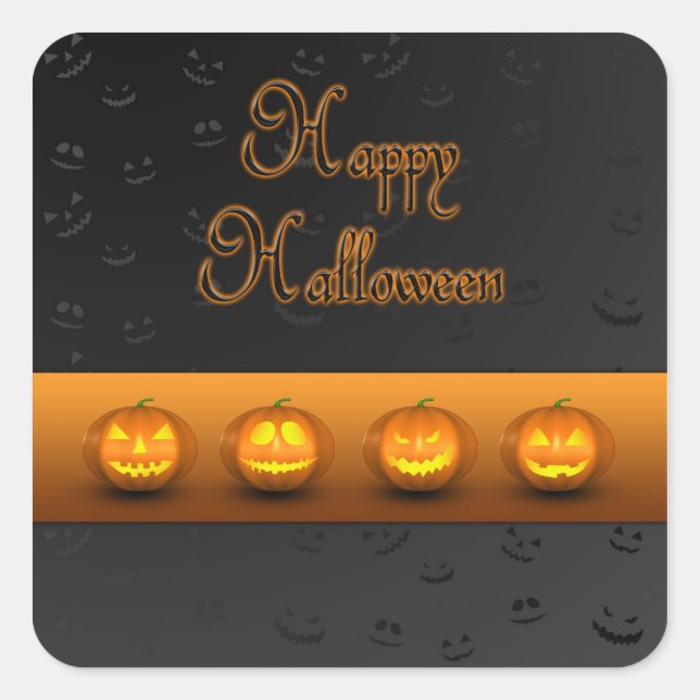Pegatina Cuadrada Calabazas de Halloween Jack-o-Lantern (Anverso)