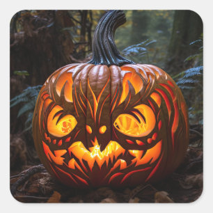Pegatina Cuadrada Calabazas de Jack o Lantern en Halloween