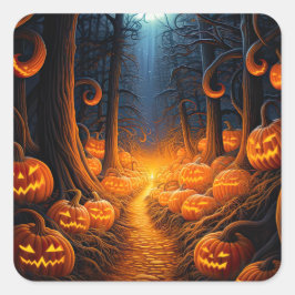 Pegatina Cuadrada Calabazas de Jack o Lantern en Halloween